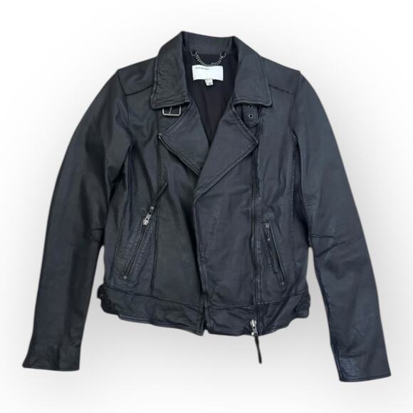 Vintage Women's Black Leather Biker Jacket Size 4 - Picture 2 of 9